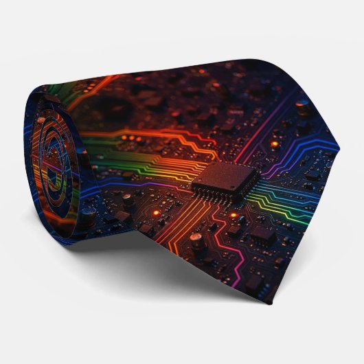 Rainbow Circuit Board Necktie – Colorful Tech Geek ネクタイ (ロール)