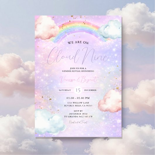 Rainbow Cloud Blush Gender Reveal Glitter 招待状