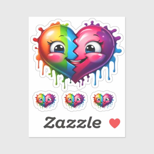 Rainbow Color Heart Emoticon 4 シール (シート)