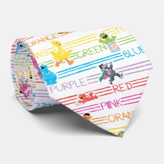 Rainbow Color Sesame Pals Pattern ネクタイ (ロール)