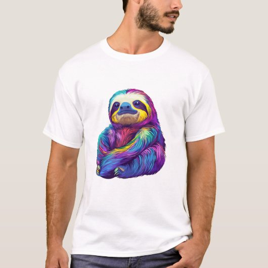 Rainbow Color Sloth Art Long Sleeve T-Shirt Tシャツ (正面)