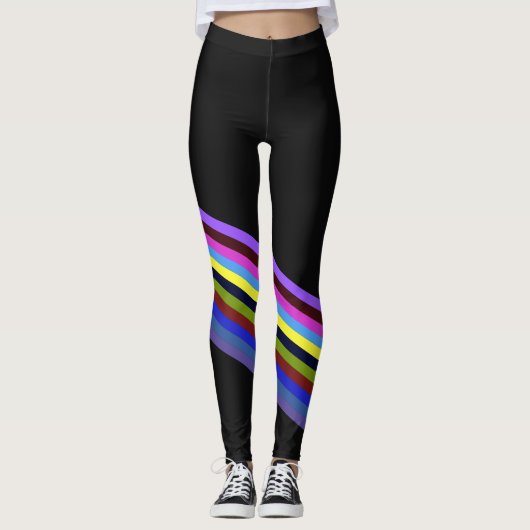 Rainbow Color Stripes Regenbogen Regenbogenfarben レギンス (正面)