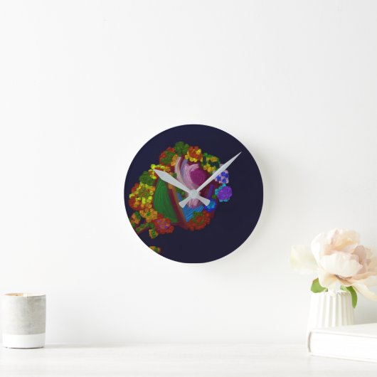 Rainbow Colored Floral  ラウンド壁時計 (ホーム)