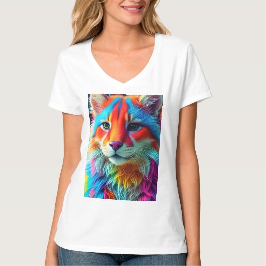 Rainbow Colored Furry Cat-68587 Tシャツ (正面)
