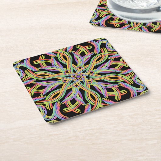 Rainbow Colored String Rope Pattern Art スクエアペーパーコースター (アングル)