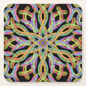 Rainbow Colored String Rope Pattern Art スクエアペーパーコースター (正面)