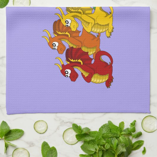 Rainbow colorful dragons cartoon  キッチンタオル (折り畳み)