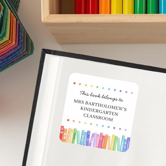 Rainbow Colors This Book Belongs To Custom スクエアシール
