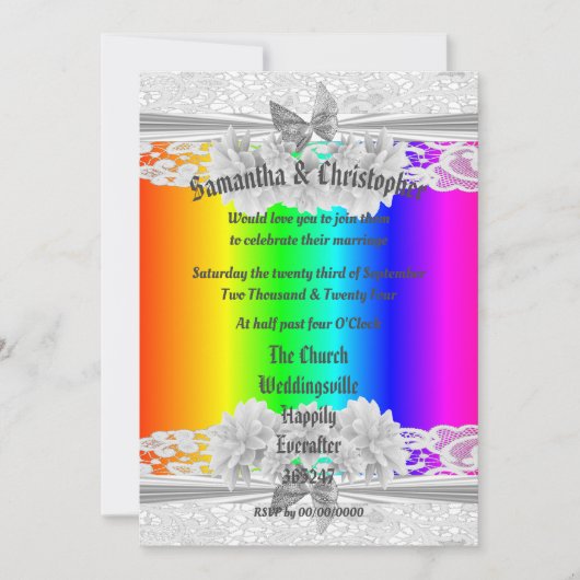 Rainbow coloured lace wedding photo invitation 招待状 (正面)