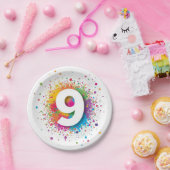 Rainbow Confetti 1st Birthday Napkins Colorful Age ペーパープレート (パーティー)