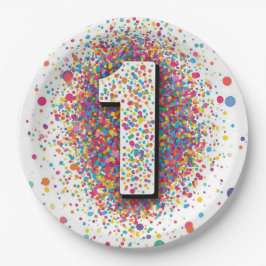 Rainbow Confetti 1st Birthday Napkins Colorful Age ペーパープレート