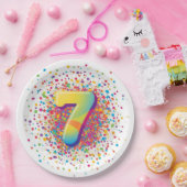 Rainbow Confetti 7th Birthday Napkins Colorful Age ペーパープレート (パーティー)