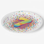 Rainbow Confetti 7th Birthday Napkins Colorful Age ペーパープレート (アングル)