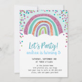 Rainbow Confetti Girl 5th Birthday Party 招待状 (正面)