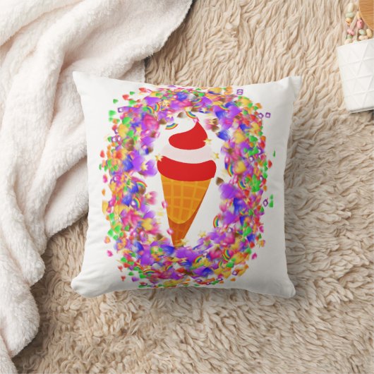 Rainbow Confetti Swirl Ice Cream クッション (ブランケット)