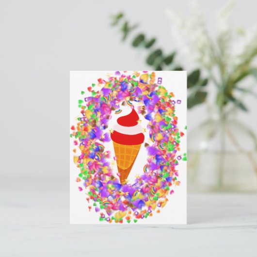 Rainbow Confetti Swirl Ice Cream ポストカード (スタンド正面)
