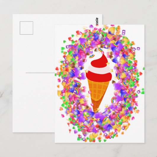 Rainbow Confetti Swirl Ice Cream ポストカード (正面/裏面)