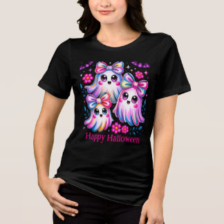 Rainbow Coquette Ghosts Hot Pink Happy Halloween トライブレンドＴシャツ