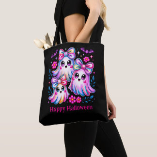 Rainbow Coquette Ghosts Hot Pink Happy Halloween トートバッグ