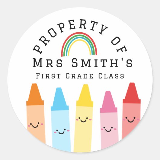 Rainbow Crayons Property Of Classroom Sticker Rain ラウンドシール (正面)