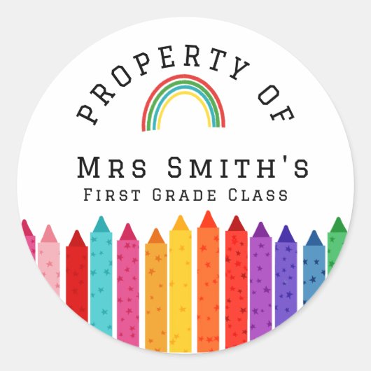 Rainbow Crayons Property Of Classroom Sticker Rain ラウンドシール (正面)