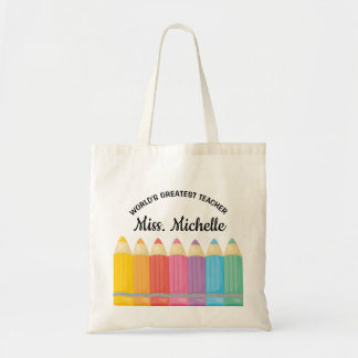 Rainbow crayons Worlds Greatest teacher tote bag トートバッグ
