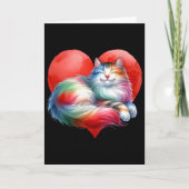 Rainbow Cute Cat Hugging Heart Kitty Love Cat Vale カード (正面)