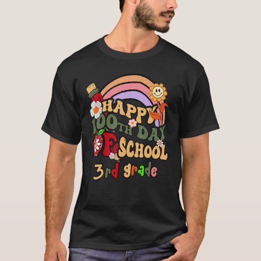 Rainbow Cute Flora Happy 100th Day Of School in 3r Tシャツ (正面)