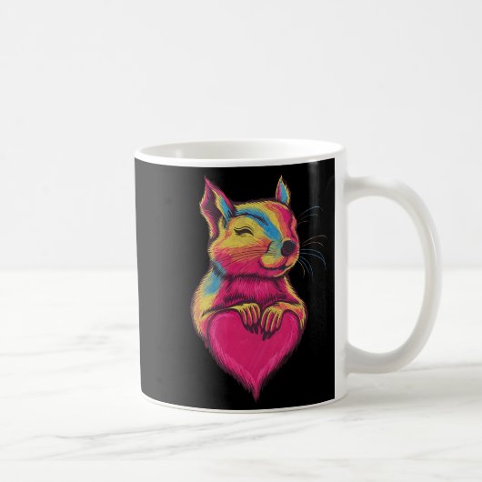 Rainbow Cute Squirrel Hugging Valentine Heart Love コーヒーマグカップ (右)