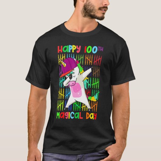 Rainbow Dabbing Unicorn 100 Days Happy 100th Magic Tシャツ (正面)