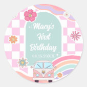 Rainbow Daisy Car Birthday Sticker ラウンドシール (正面)