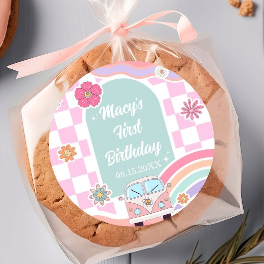 Rainbow Daisy Car Birthday Sticker ラウンドシール