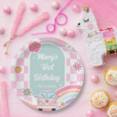 Rainbow Daisy Floral Car Birthday Paper Plate ペーパープレート (パーティー)
