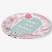 Rainbow Daisy Floral Car Birthday Paper Plate ペーパープレート (アングル)