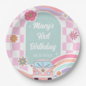 Rainbow Daisy Floral Car Birthday Paper Plate ペーパープレート (正面)
