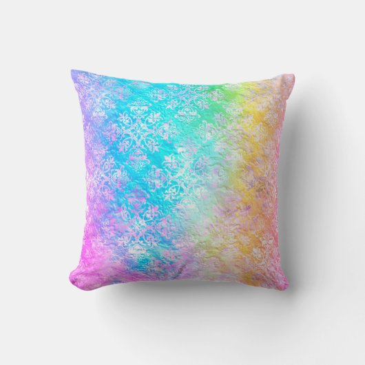 [Rainbow Damask] Elegant Colorful Pastels クッション (正面)