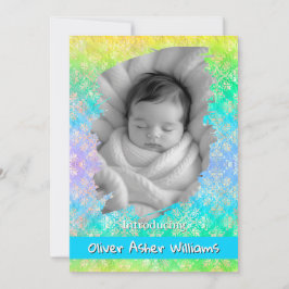 [Rainbow Damask] Soft Pastels Baby Boy Birth 案内状