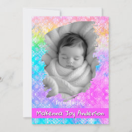 [Rainbow Damask] Soft Pastels Baby Girl Birth 案内状