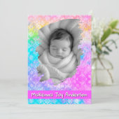 [Rainbow Damask] Soft Pastels Baby Girl Birth 案内状 (スタンド正面)