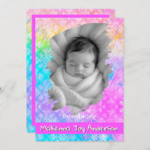 [Rainbow Damask] Soft Pastels Baby Girl Birth 案内状 (正面/裏面)