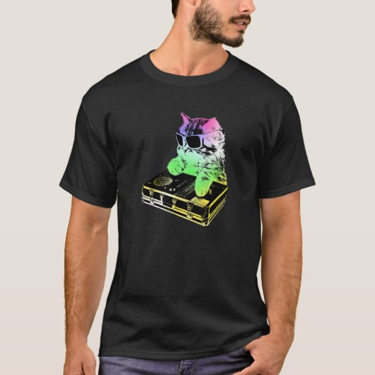 Rainbow Dj Catスクラッチ Tシャツ (正面)