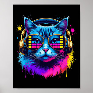 Rainbow Dj Cat Music Lover For猫好きCat Mom C ポスター