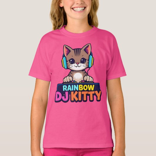 RAINBOW DJ KITTY - Vibrant Cat Tシャツ (正面)