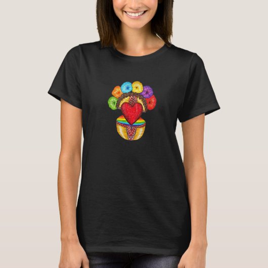 Rainbow doll Heart LGBT Amulet colorful flower cro Tシャツ (正面)