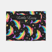 Rainbow Dolphin Fleece Blanket – Kids Custom Name フリースブランケット (正面(横))