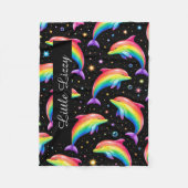 Rainbow Dolphin Fleece Blanket – Kids Custom Name フリースブランケット (正面)