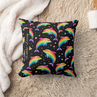 Rainbow Dolphin Throw Pillow – Customizable Name クッション