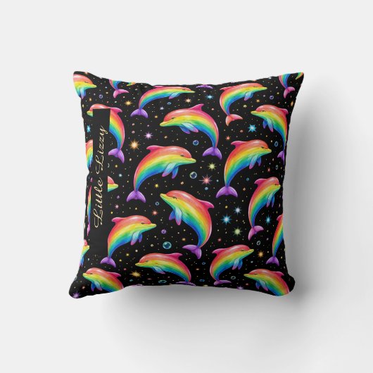 Rainbow Dolphin Throw Pillow – Customizable Name クッション (裏面)