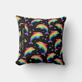 Rainbow Dolphin Throw Pillow – Customizable Name クッション (正面)