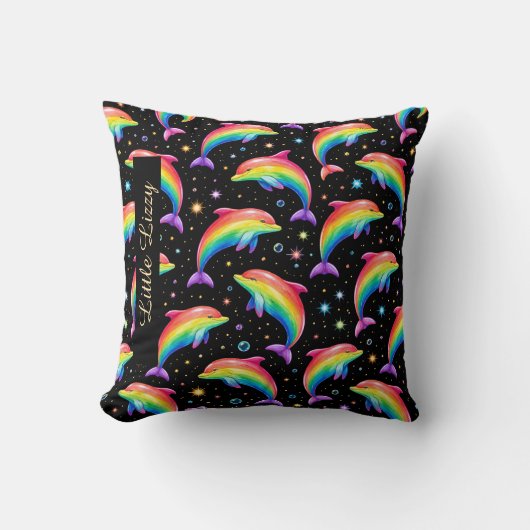 Rainbow Dolphin Throw Pillow – Customizable Name クッション (正面)